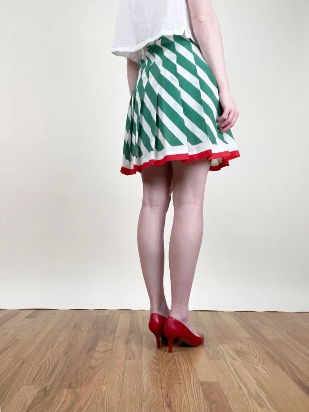 Vintage 70s Mod Pleated Mini Skirt Flare High Rise Preppy Funky 1970s Handmade - Picture 4 of 9